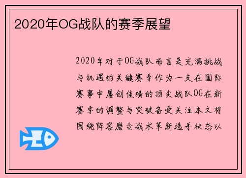 2020年OG战队的赛季展望