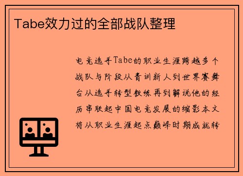 Tabe效力过的全部战队整理